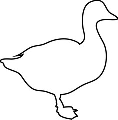 Duck flat outline vector illustration. Minimalist wildlife bird clipart featuring an isolated duck design. Perfect for nature-themed graphics, educational materials, and decorative projects.
