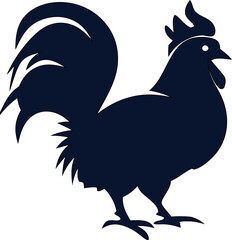 Rooster silhouette vector illustration. Black flat silhouette of a rooster standing. Isolated on a white background