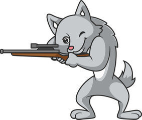 wolf holding hunting rifle in standing pose