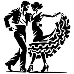 Spain Flamenco Dancers Dancing Illustration.