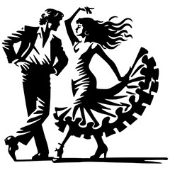 Spain Flamenco Dancers Dancing Illustration.