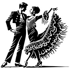 Spain Flamenco Dancers Dancing Illustration.