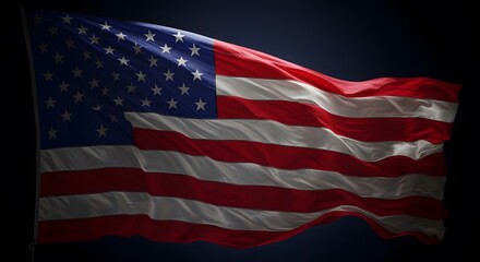 American Flag Waving Proudly Against Dark Background Represents Patriotism and Freedom