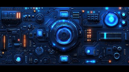 Fototapeta premium Futuristic tech panel with glowing components