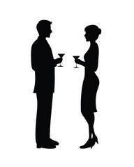 Silhouette of couple holding cocktails at a formal cocktail party