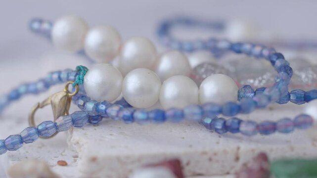 Jewelry crafting with colorful beads and pearls in a creative workshop