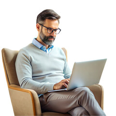 Focused Man Working on Laptop: Business Professional Productivity