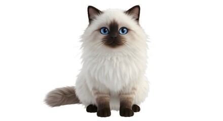 Obraz premium Sitting Ragdoll Cat with Blue Eyes and Fluffy Fur Isolated