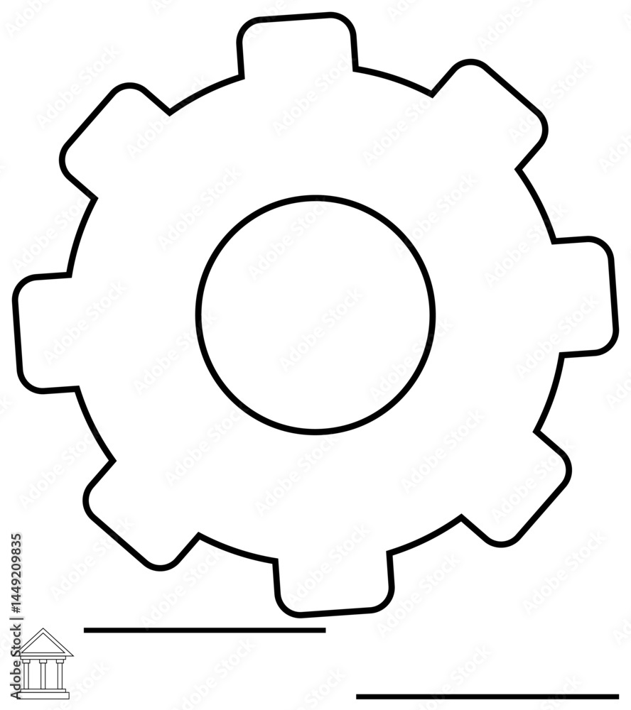 Poster single gear outline emphasizing teamwork, functionality, and systematic approach. ideal for technolo