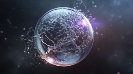 Obraz premium Goal setting concept Floating bubble surrounded by water droplets in a dark, atmospheric setting.