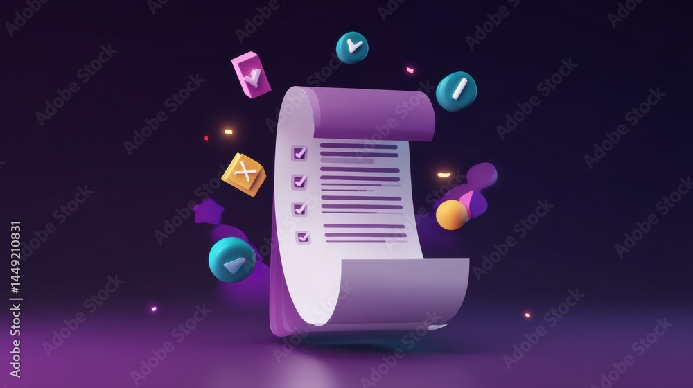 Poster goal setting concept digital illustration of a checklist with colorful icons and a modern design.