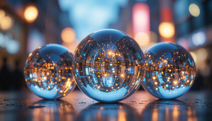 Crystal ball city reflection abstract art wallpaper background image hd