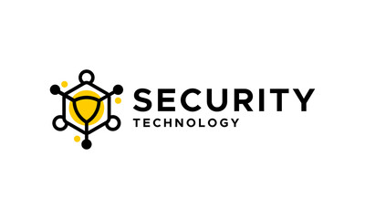 Cyber ​​tech logo design. Shield vector design with technology system connection style graphic icon symbol