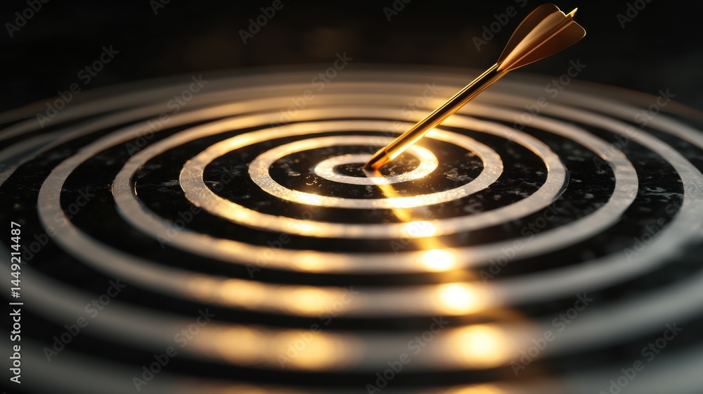 Poster goal setting concept a dart hitting the center of a circular target, symbolizing precision and focus