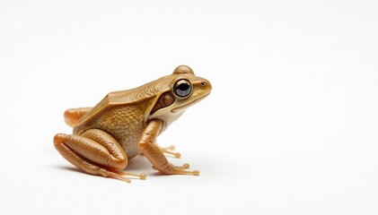 Naklejka premium Small brown frog against pure white, minimalist view, pristine, background, nature