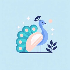 peacock with pastel blue background
