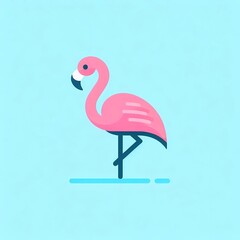 Simple flamingo bird icon with pastel blue background