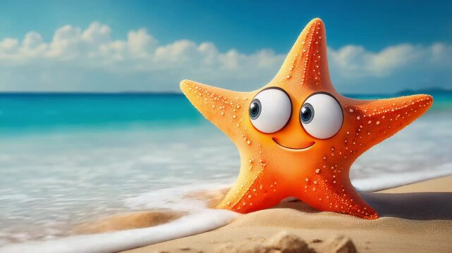 Cute Cartoon Starfish Character on a Beach