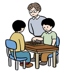 将棋の対局の様子のベクターイラスト