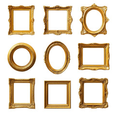 Elegant Collection of Gold Picture Frames on a white background.