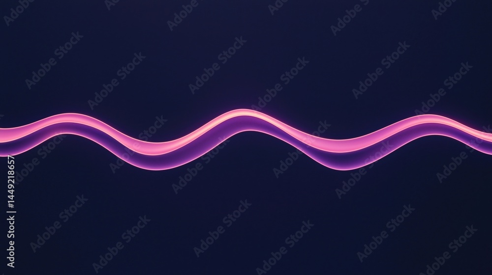 Poster a glowing pink wave curves smoothly across a dark background, creating a minimalist and futuristic v