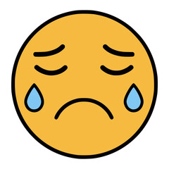 cry sad emoticon emoji flat color vector illustration template design