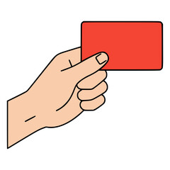hand holding red card judge referee flat color vector illustration template design