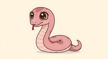 Fototapeta premium Cute Pink Cartoon Snake with Tongue Out on Neutral Background