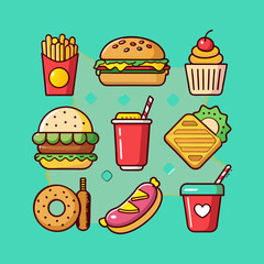 fast food icon set