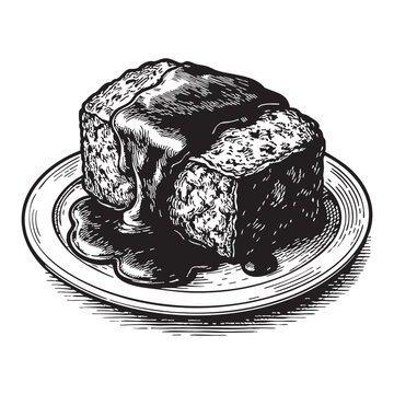meatloaf on plate, black and white drawing clip art preview