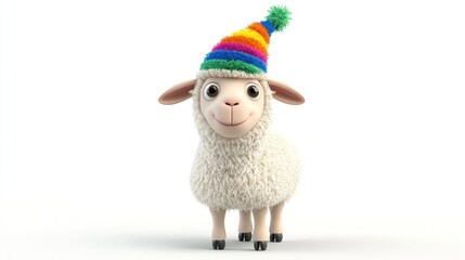 Cute cartoon sheep wearing a colorful winter hat
