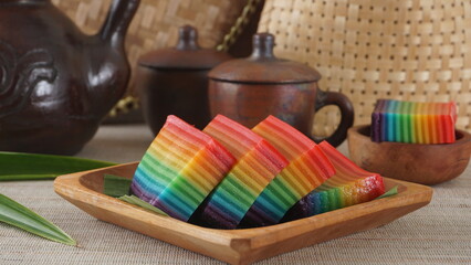 Kue Lapis, traditional Indonesia sweet layer cake snack with rainbow colors