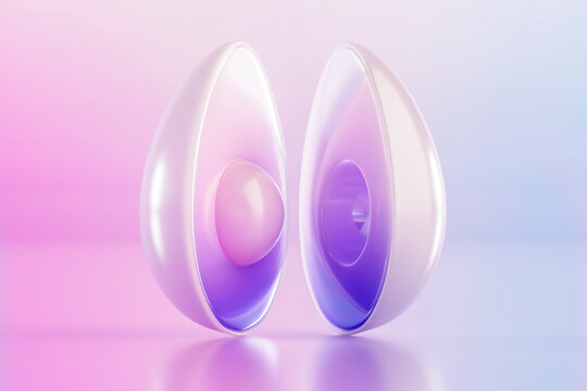 Abstract Floating reflective Glass Avocado with Gradient Reflection