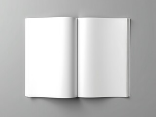 An Open Book With Blank White Pages Lies Flat On A Light Grey Surface, Ready For Writing Or Displaying Content, Publication Mockup