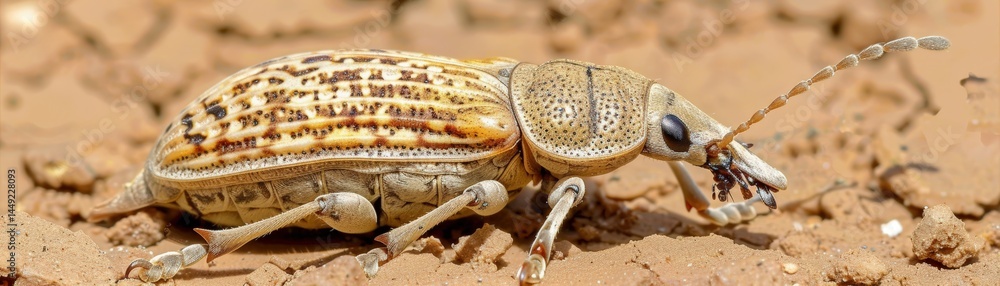 Poster close-up of a weevil on a textured surface.