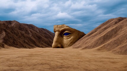 Desert Scene with Weathered Stone Face Statue ,fantasy World, Fantasy Landscape