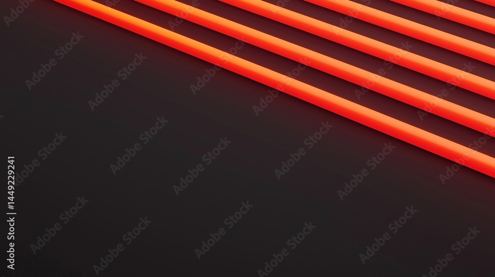Poster diagonal glowing orange lines on a dark background create a bold, modern abstract composition.
