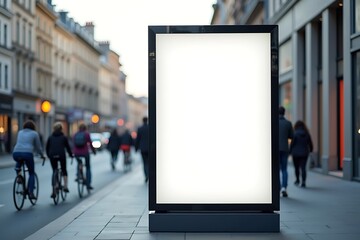 Blank White Billboard Stands Prominently On A Busy City Street, Ready To Be Filled With Marketing, Promoting Urban Street Advertising