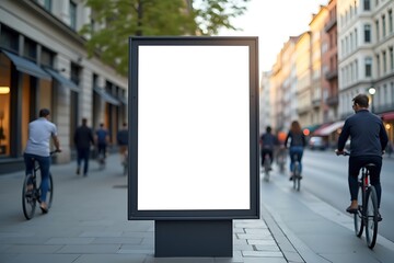 Blank White Billboard Stands Prominently On A Busy City Street, Ready To Be Filled With Marketing, Promoting Urban Street Advertising