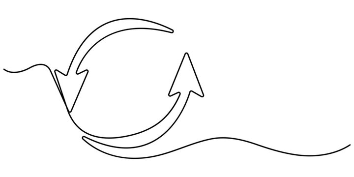 recommend clip art: Arrow in a circle icon line continuous drawing vector. One line Arrow in a circle icon vector background. Arrow in a circle icon. Continuous outline of a icon. Linear design. 