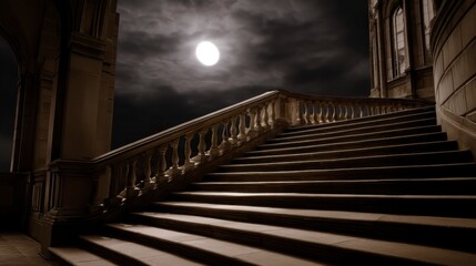 Moonlit Stone Staircase Ascending into the Night ,fantasy World, Fantasy Landscape