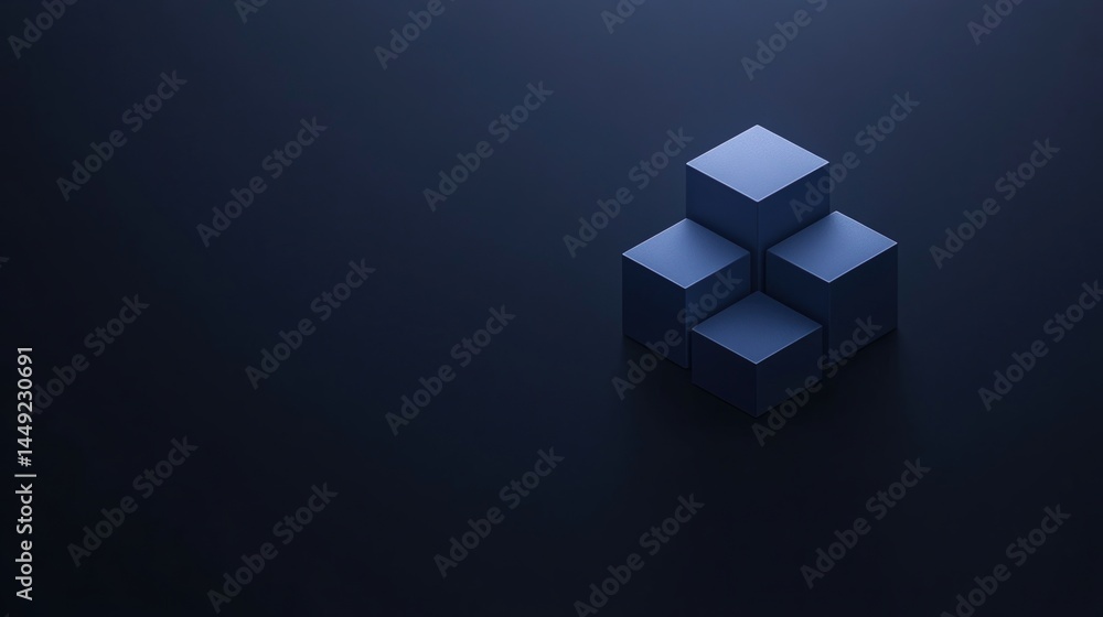 Poster a cluster of blue 3d cubes sits on a dark background, creating a minimalist and modern abstract comp