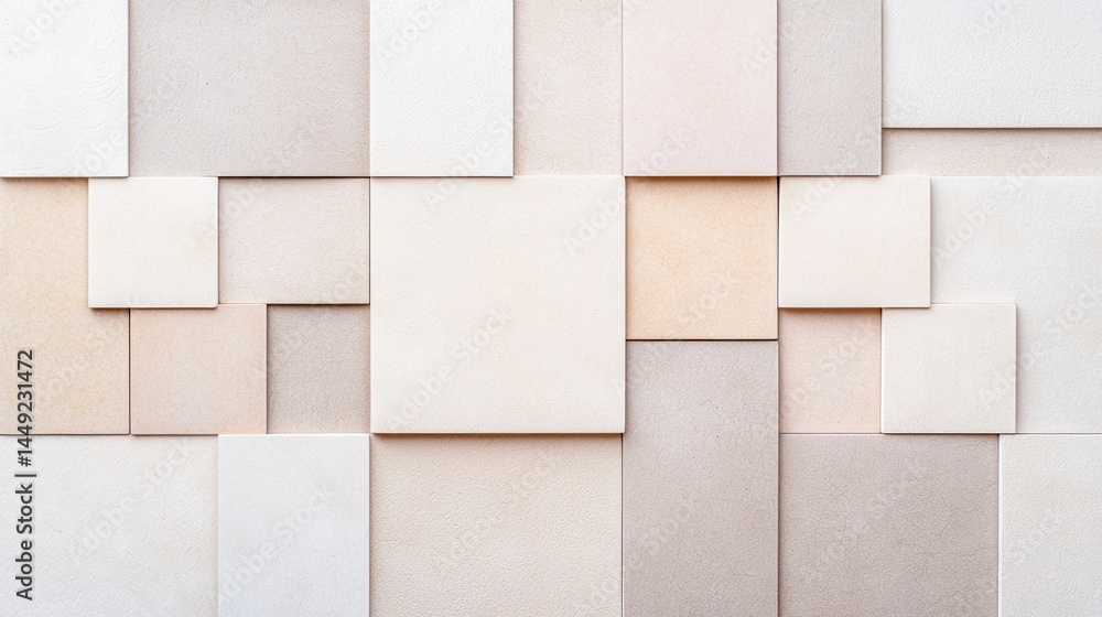 Poster a pattern of beige and cream square and rectangular panels arranged in a geometric, tiled design.