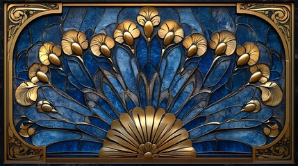 Golden floral blooms on azure backdrop