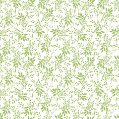 Green leaves seamless pattern. Vector hand made illustration. Create fabric, card, banner