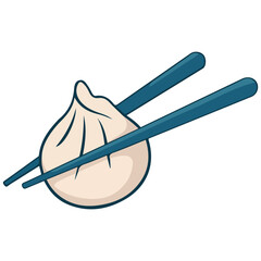 Baozi dumpling with chopsticks vector art isolated on white background