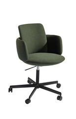 Stylish green fabric office chair with black base on white background. Cut out transparent background furniture collection. Please see some similar pictures from my portfolio.
