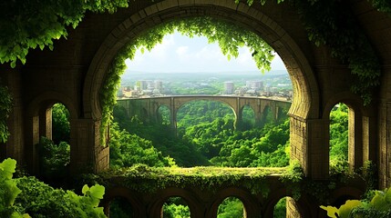 Ancient archway overlooking lush valley