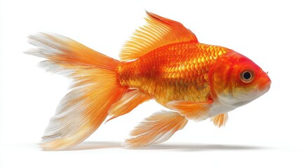 A vibrant orange goldfish with long fins swimming