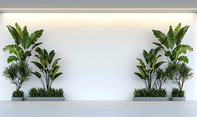 Fototapeta premium Modern Indoor Space with Tropical Plants and Minimalist Design Elements